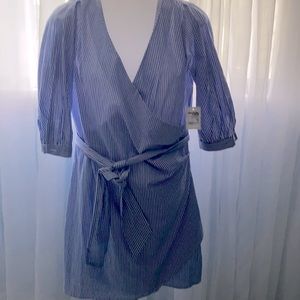 Blue and white striped shirt dress